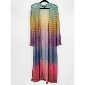 Rainbow Ombre Crochet Duster Cardigan Metallic Long Sleeve Size M